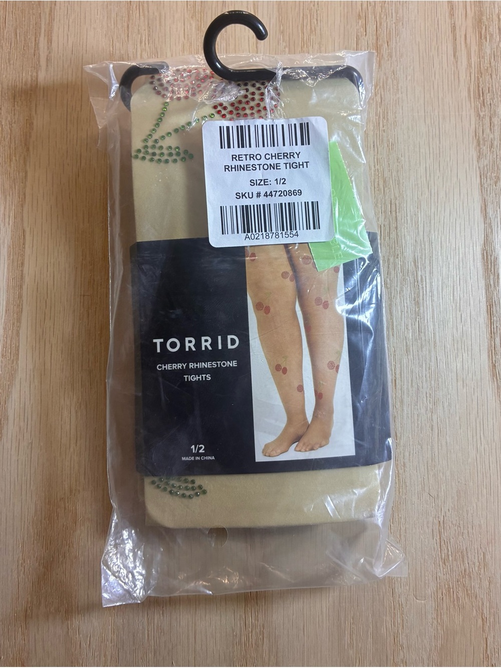 Torrid Retro Cherry Rhinestone Tights β Nude with Red Accents 1/2